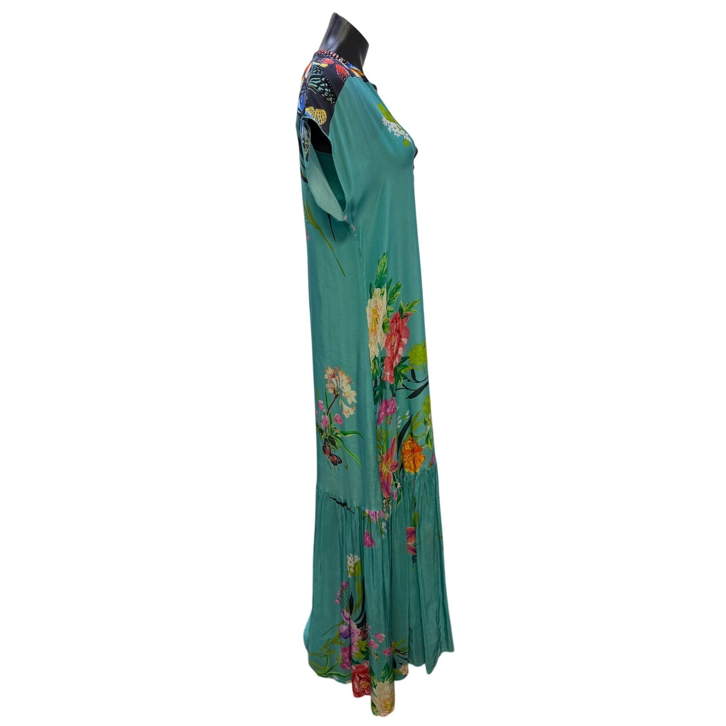 Johnny Was Blue Multi Floral Maxi Dress & Slip Set Size S