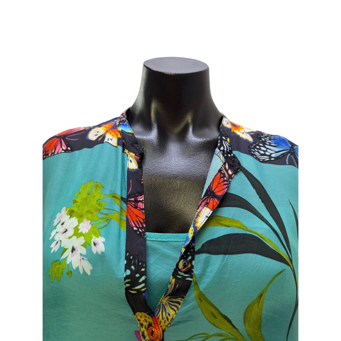 Johnny Was Blue Multi Floral Maxi Dress & Slip Set Size S