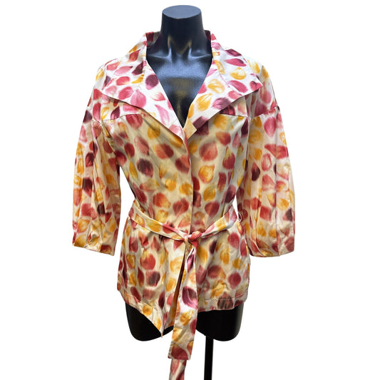 Rena Lange Pink, White & Yellow Print Silk Belted Jacket Size 12