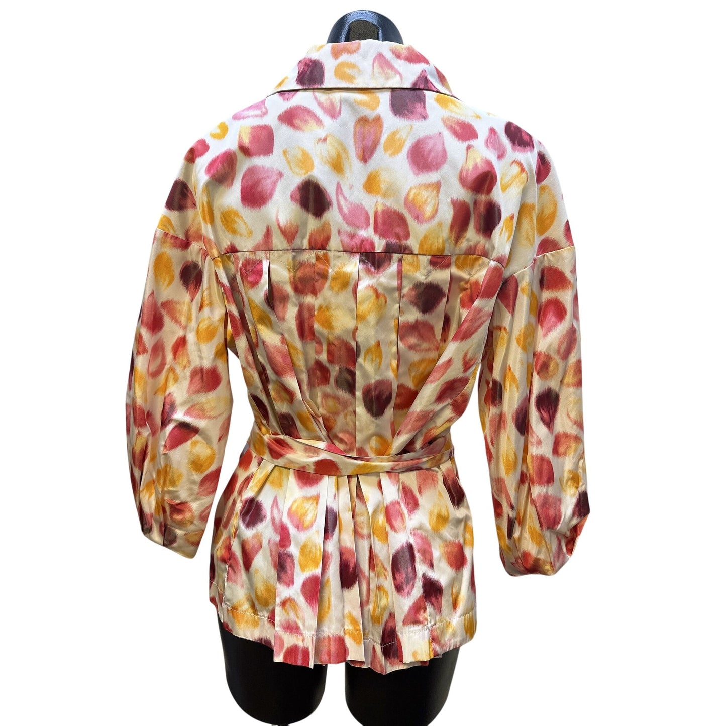 Rena Lange Pink, White & Yellow Print Silk Belted Jacket Size 12