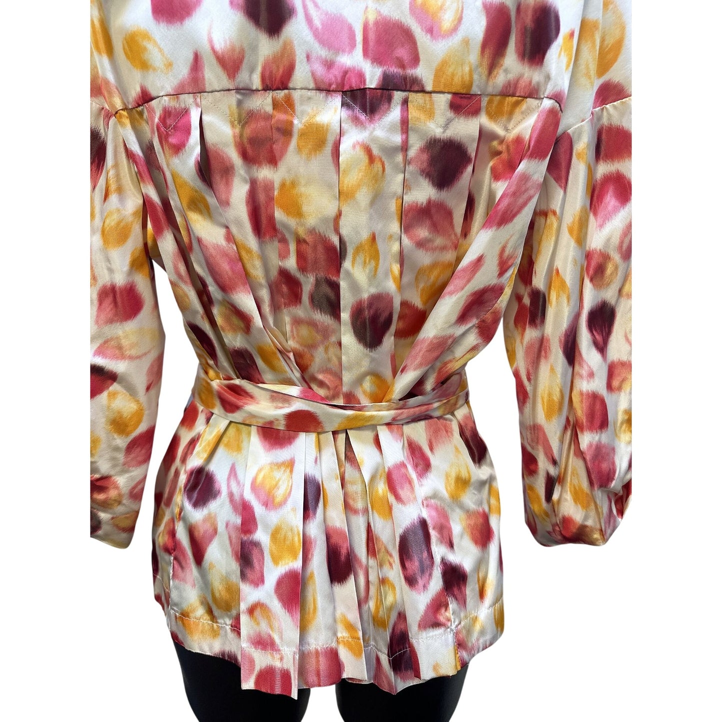 Rena Lange Pink, White & Yellow Print Silk Belted Jacket Size 12