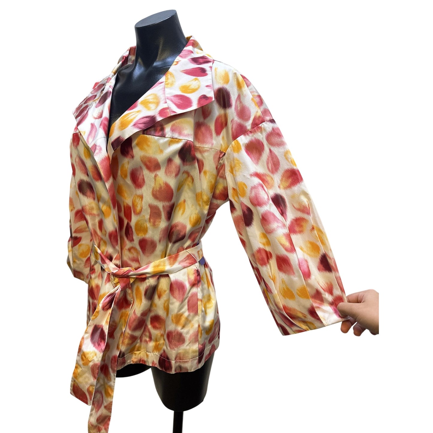 Rena Lange Pink, White & Yellow Print Silk Belted Jacket Size 12