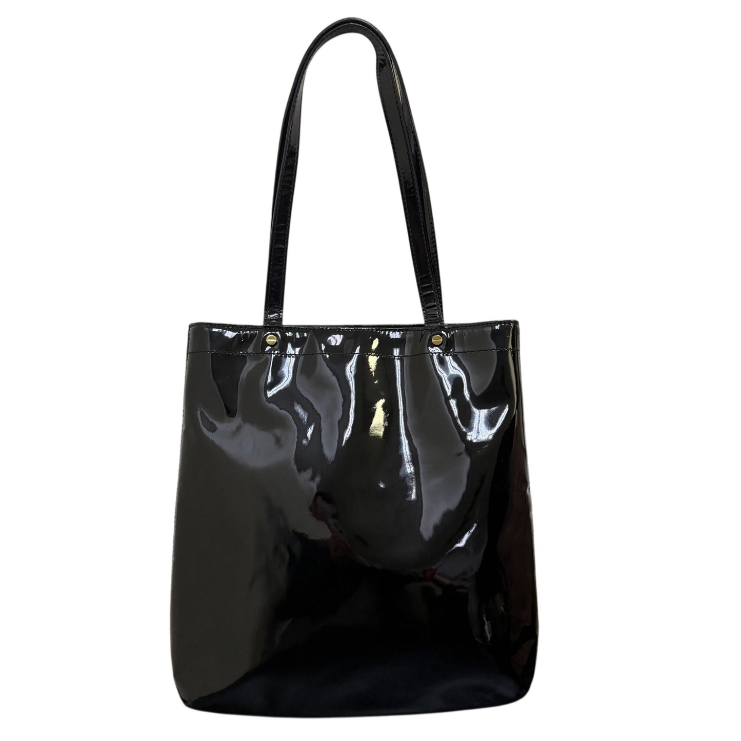 Black Patent Leather Tory Burch Perforated Logo Tote Shoulder Bag