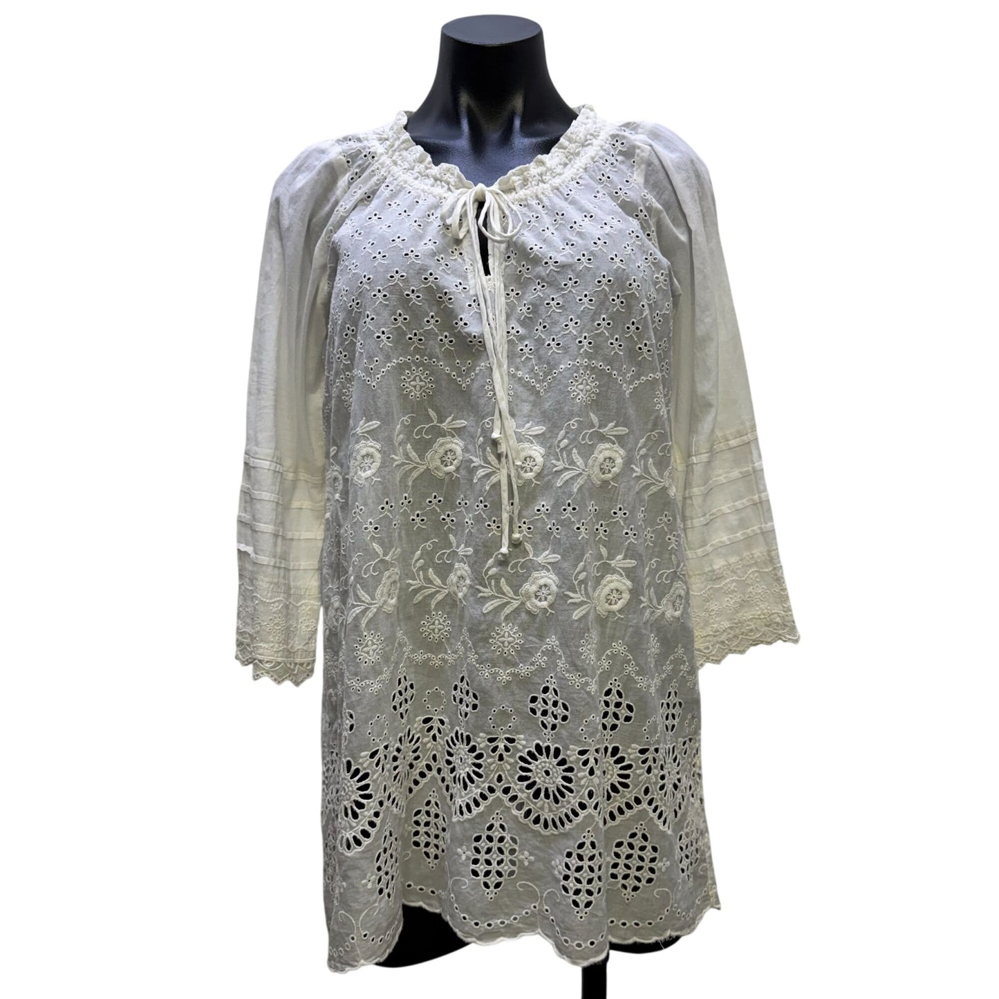 Johnny Was White Embroidered Tunic Blouse With Long Sleeves S