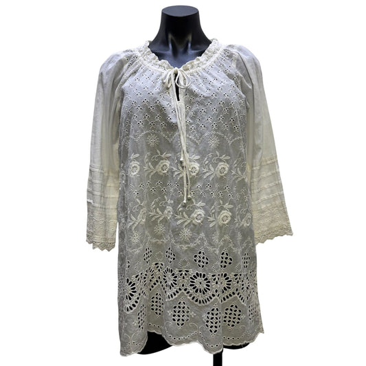 Johnny Was White Embroidered Tunic Blouse With Long Sleeves S