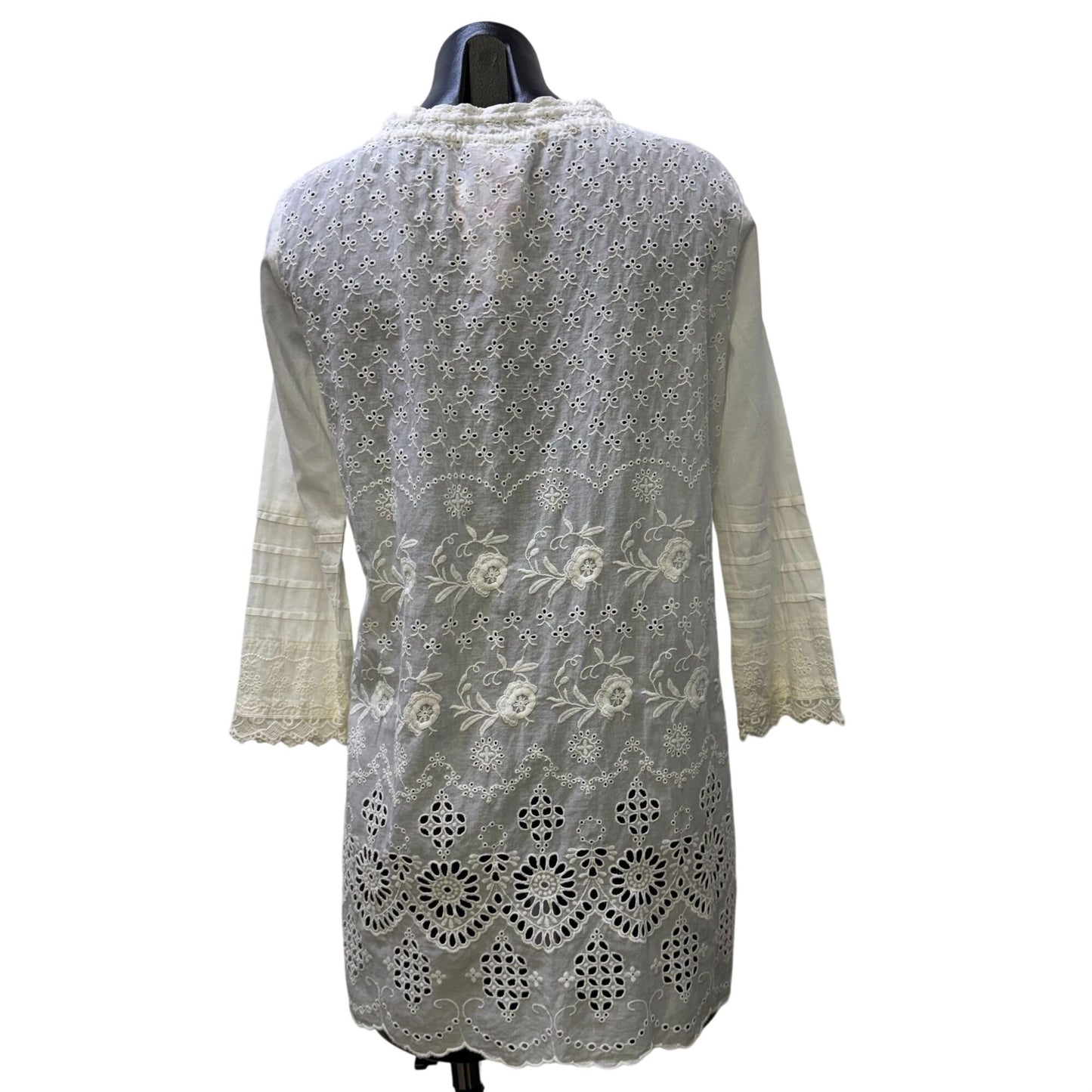 Johnny Was White Embroidered Tunic Blouse With Long Sleeves S