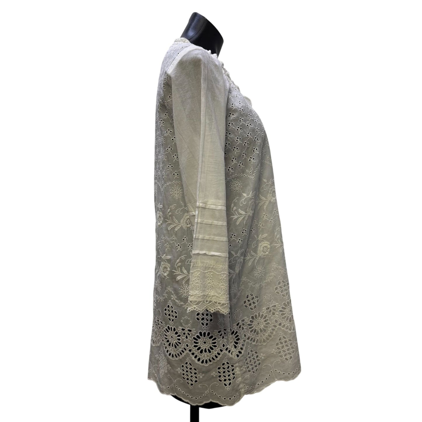 Johnny Was White Embroidered Tunic Blouse With Long Sleeves S