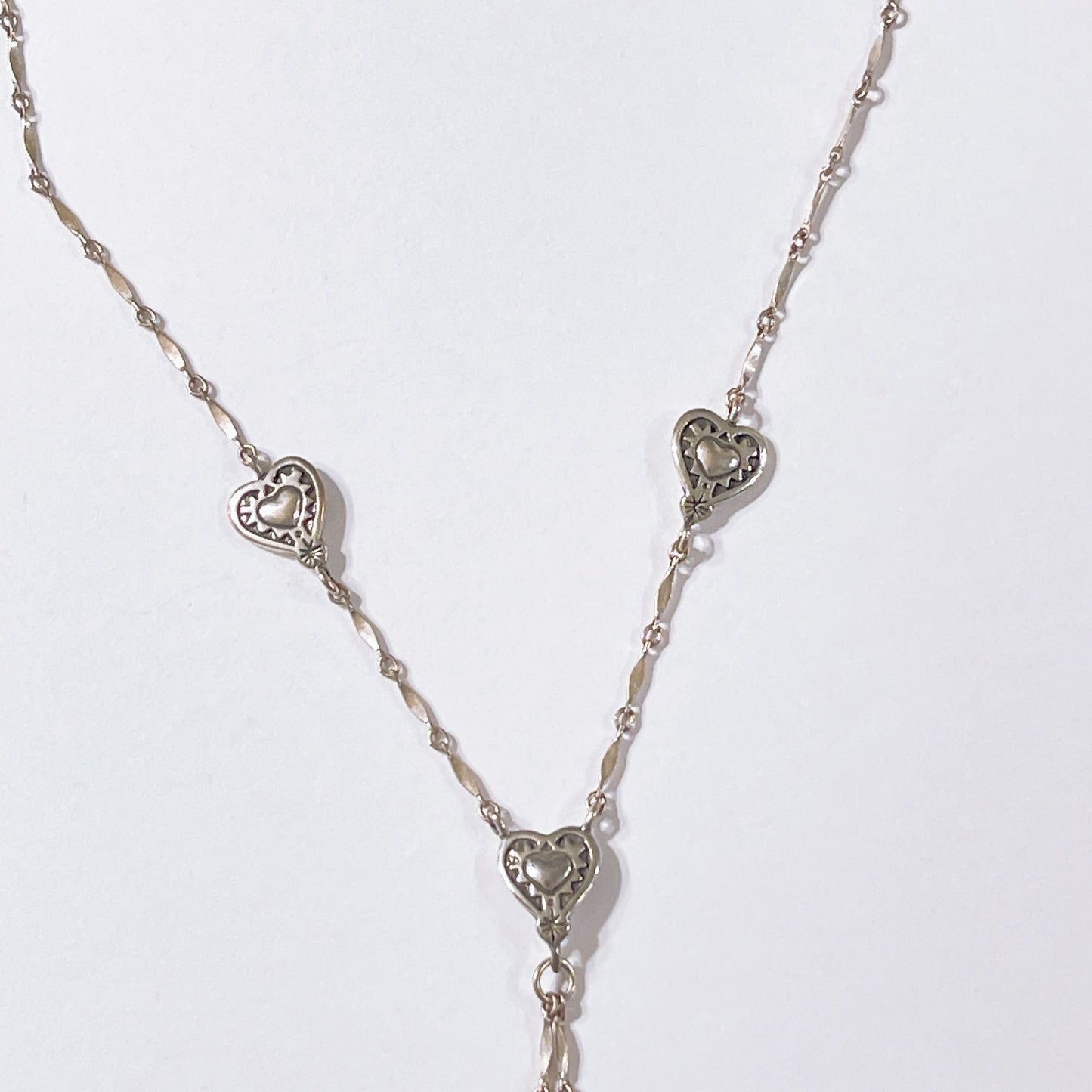 Brighton 5 Hearts Chain Necklace Long Silver Tone