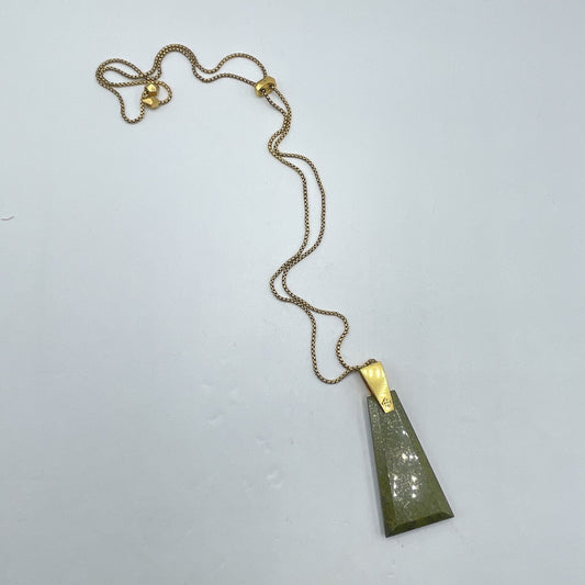 Kendra Scott Gold-Tone Chain Necklace Green Stone Pendant