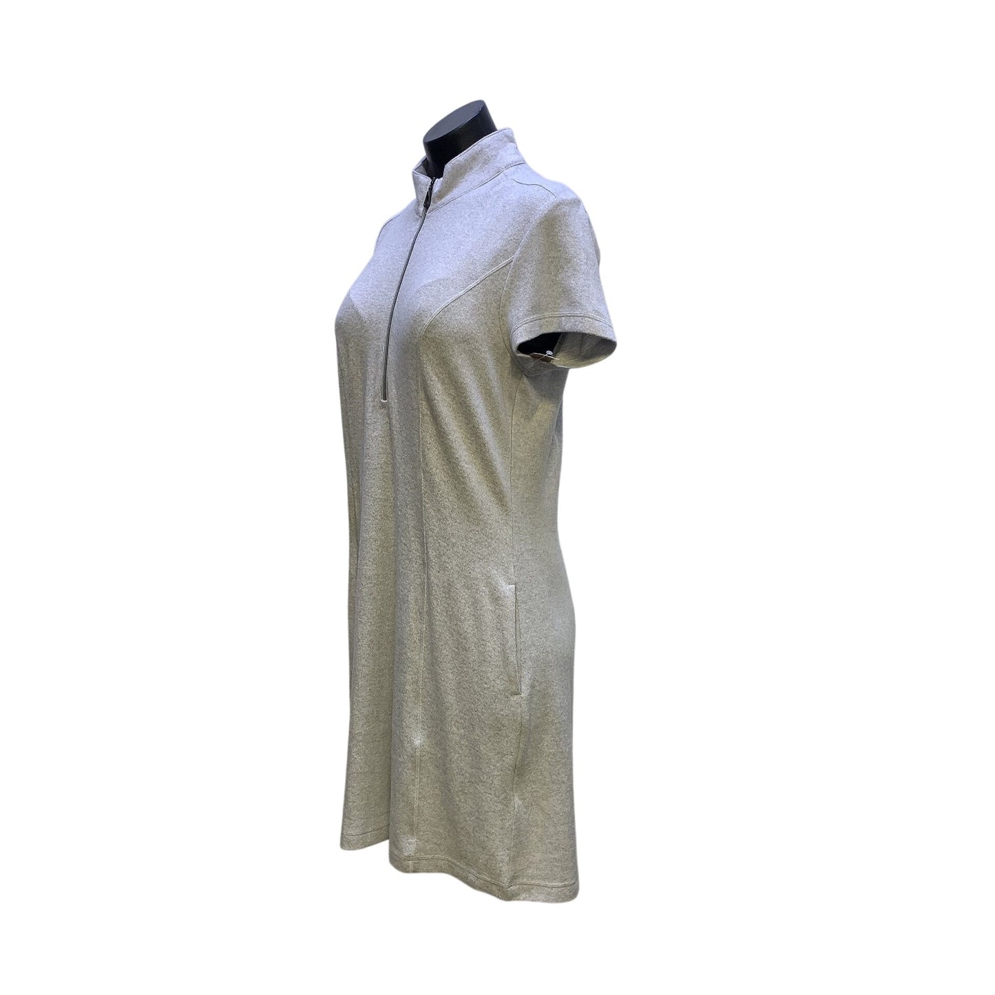 Greg Norman Gray Short-Sleeve Zip-Up Mock Neck Dress With Pockets Size M