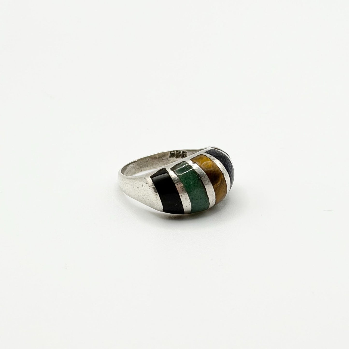 925 Sterling Silver Ring Carnelian Sodalite Tigers Eye & Black Onyx Size 7