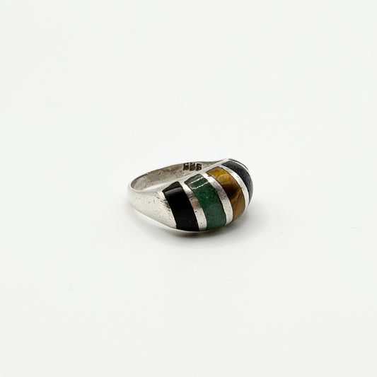 925 Sterling Silver Ring Carnelian Sodalite Tigers Eye & Black Onyx Size 7