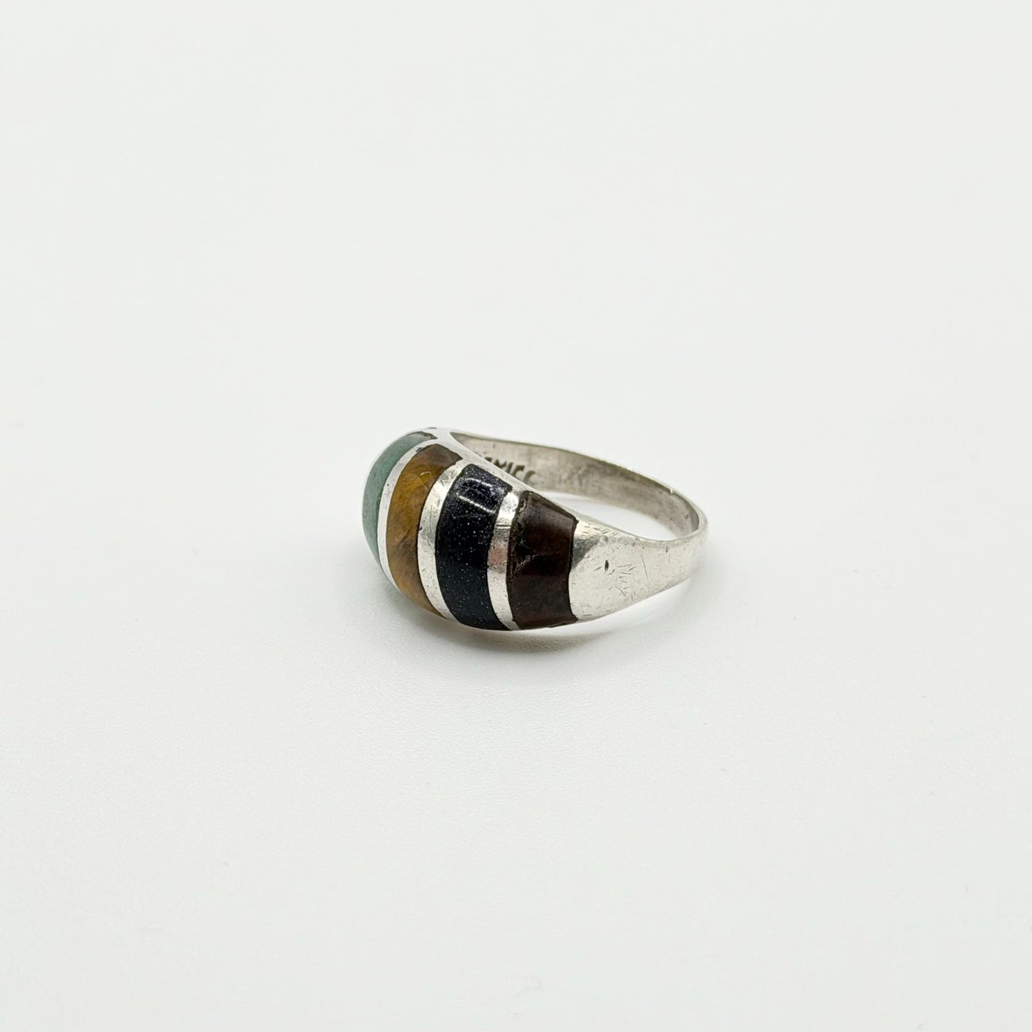 925 Sterling Silver Ring Carnelian Sodalite Tigers Eye & Black Onyx Size 7