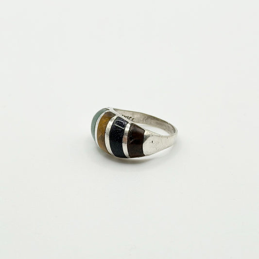 925 Sterling Silver Ring Carnelian Sodalite Tigers Eye & Black Onyx Size 7