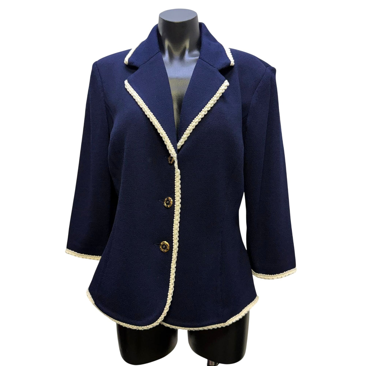 St John Collection Knit Jacket Navy White Size 12