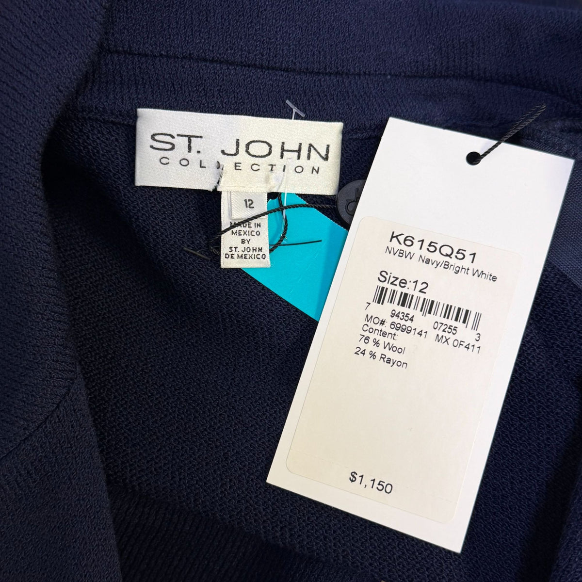 St John Collection Knit Jacket Navy White Size 12