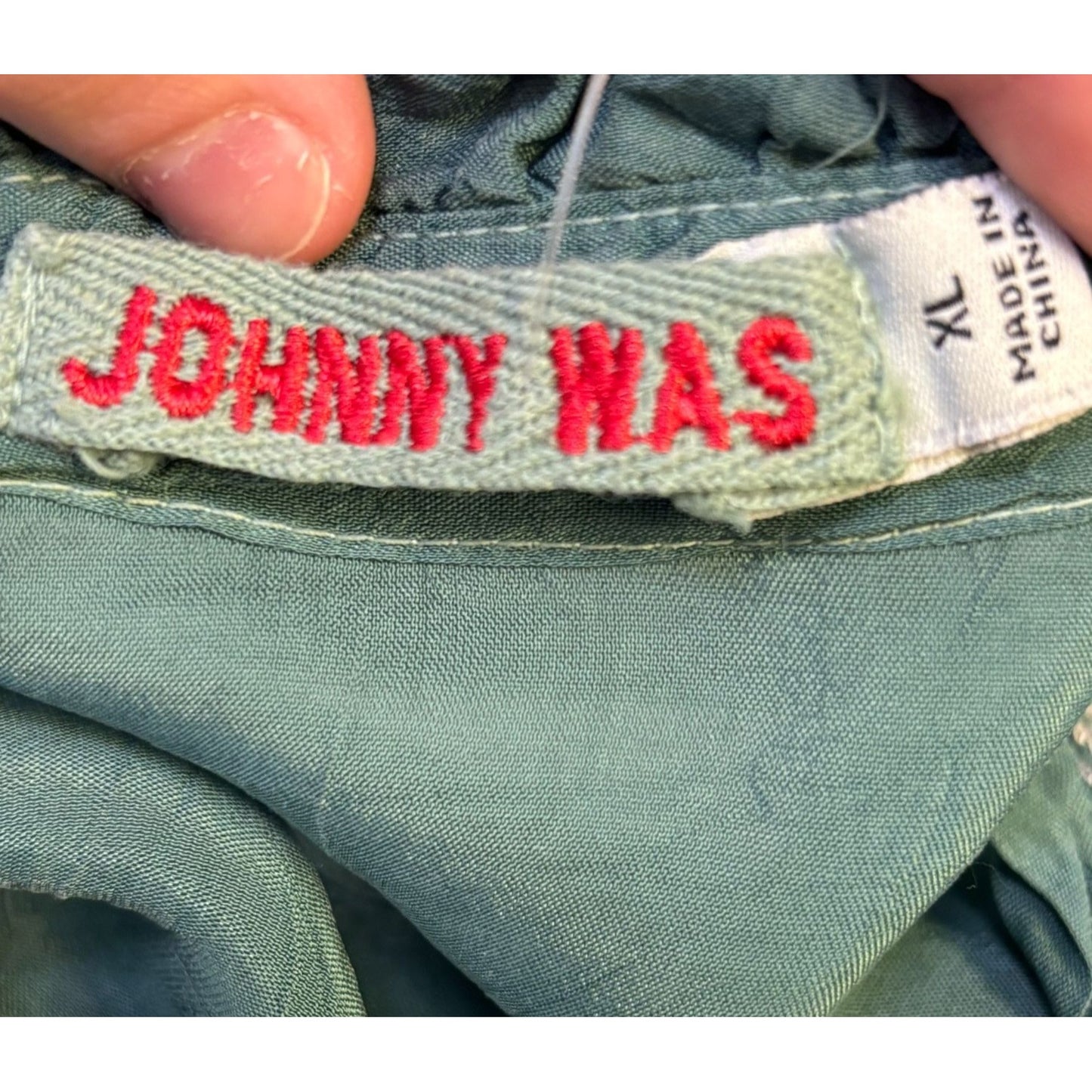 Johnny Was Embroidered Silk Blouse Green XL
