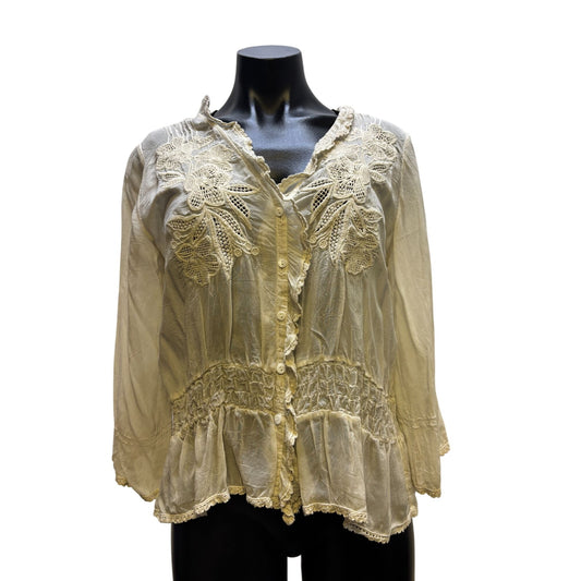 Johnny Was Ivory Embroidered Blouse With Button-Down XS