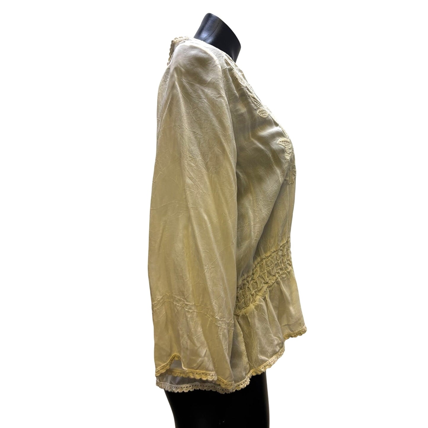 Johnny Was Ivory Embroidered Blouse With Button-Down XS