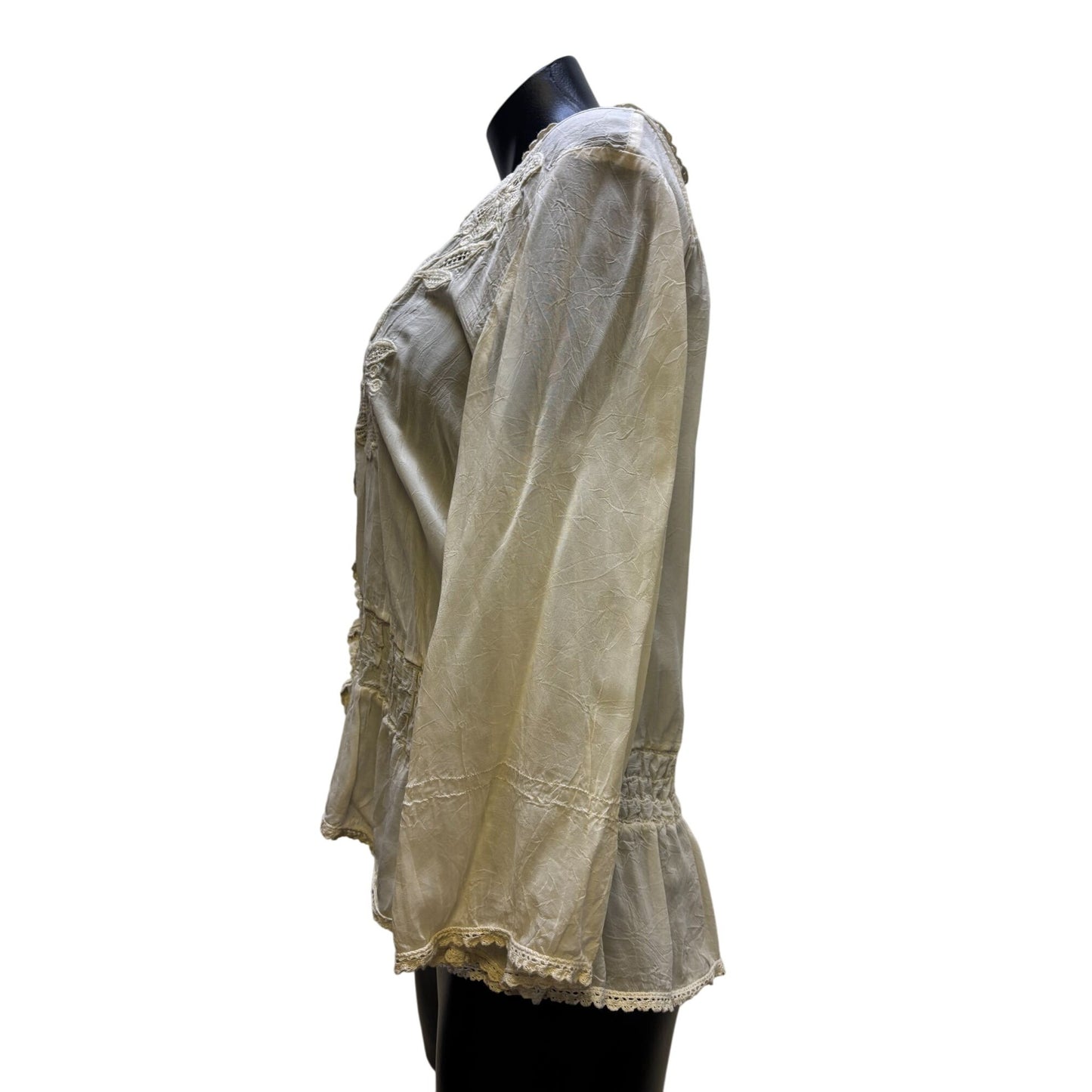 Johnny Was Ivory Embroidered Blouse With Button-Down XS