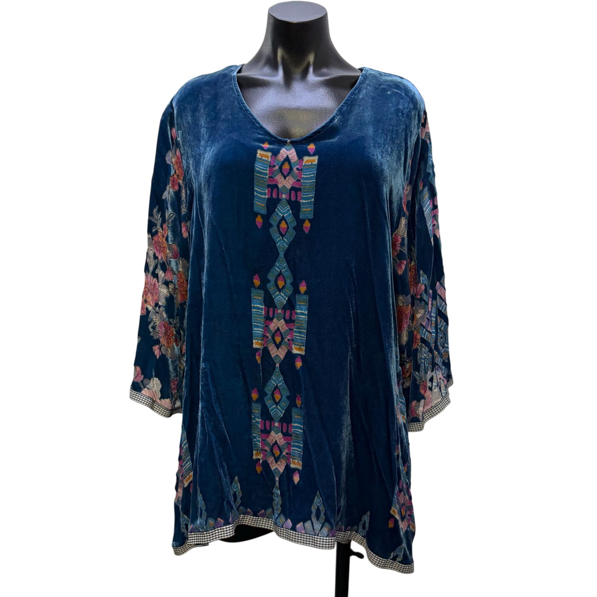 Johnny Was Blue Velvet Tunic Blouse L