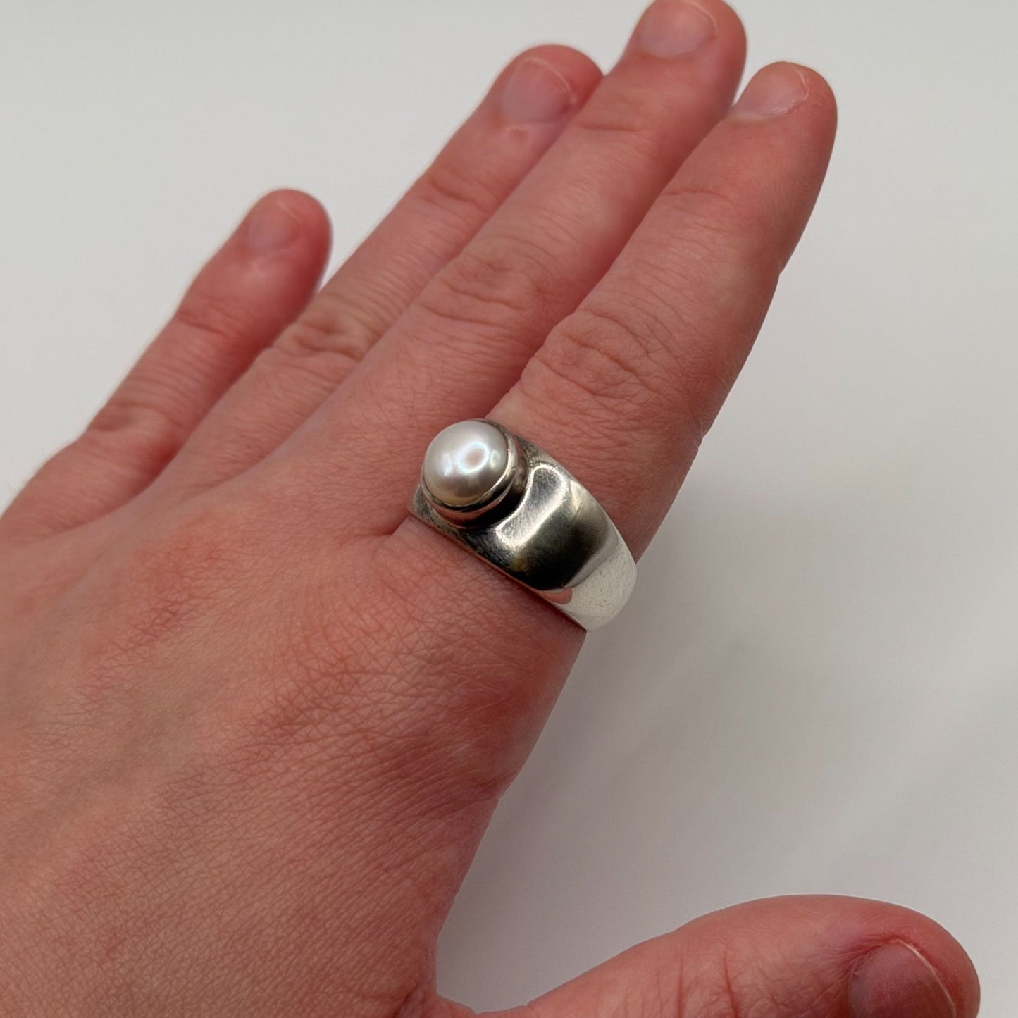Janice Girardi JGD White Pearl 925 Sterling Silver Solitaire Ring Size 7.5
