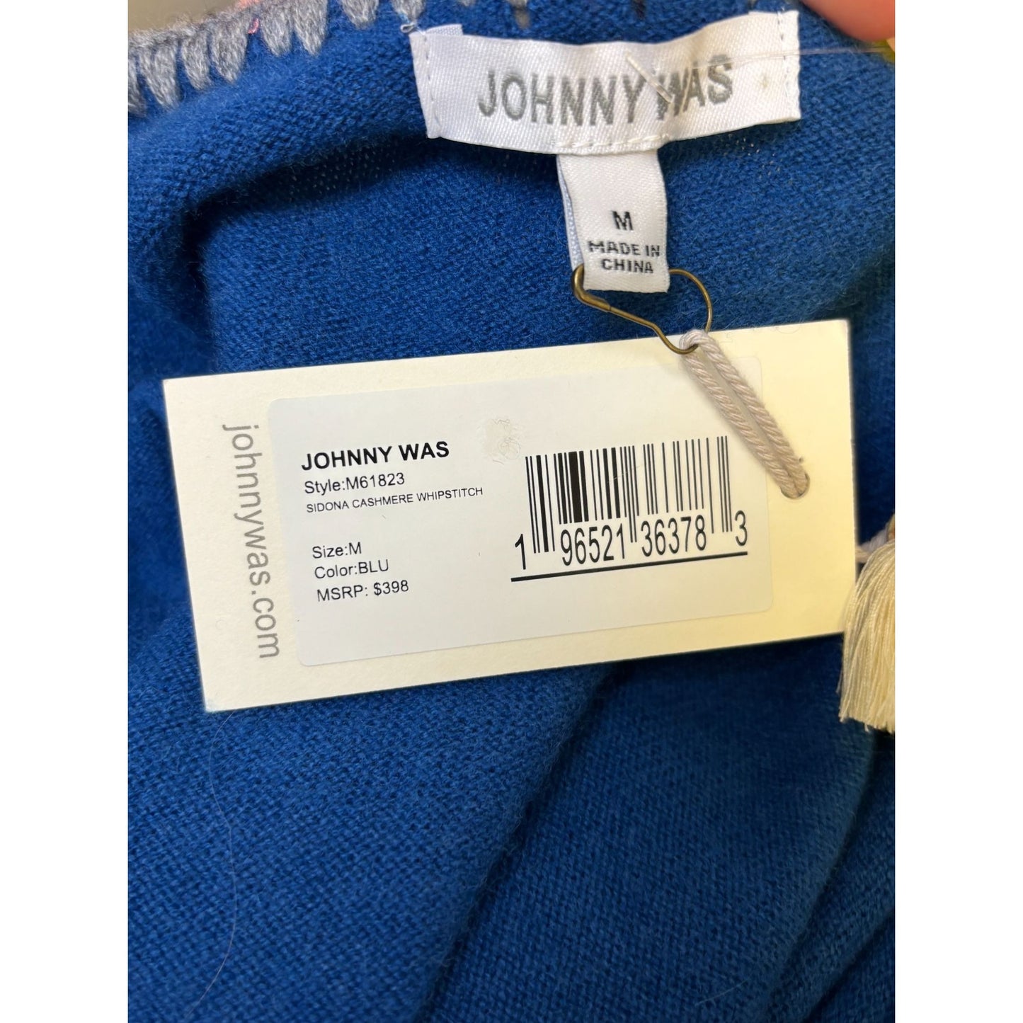 Johnny Was Blue Cashmere Wool Floral Embroidered V-Neck Blouse M