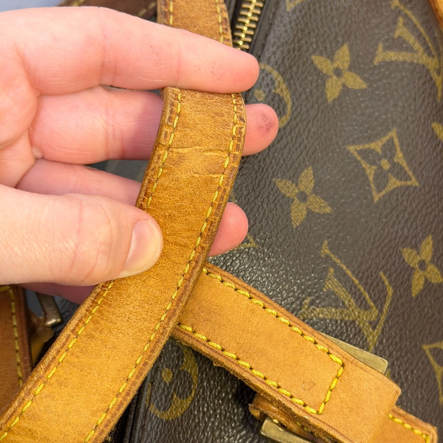 Louis Vuitton Monogram Vintage Tote Purse With Leather Straps Classic Brown & Tan