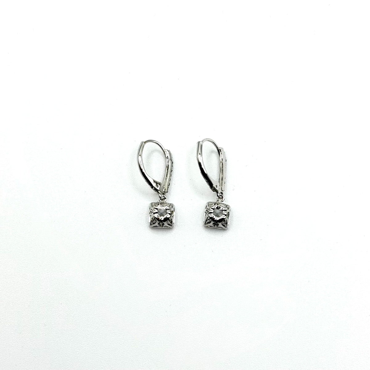 925 Sterling Silver CZ Leverback Earrings Elegant Drop Design