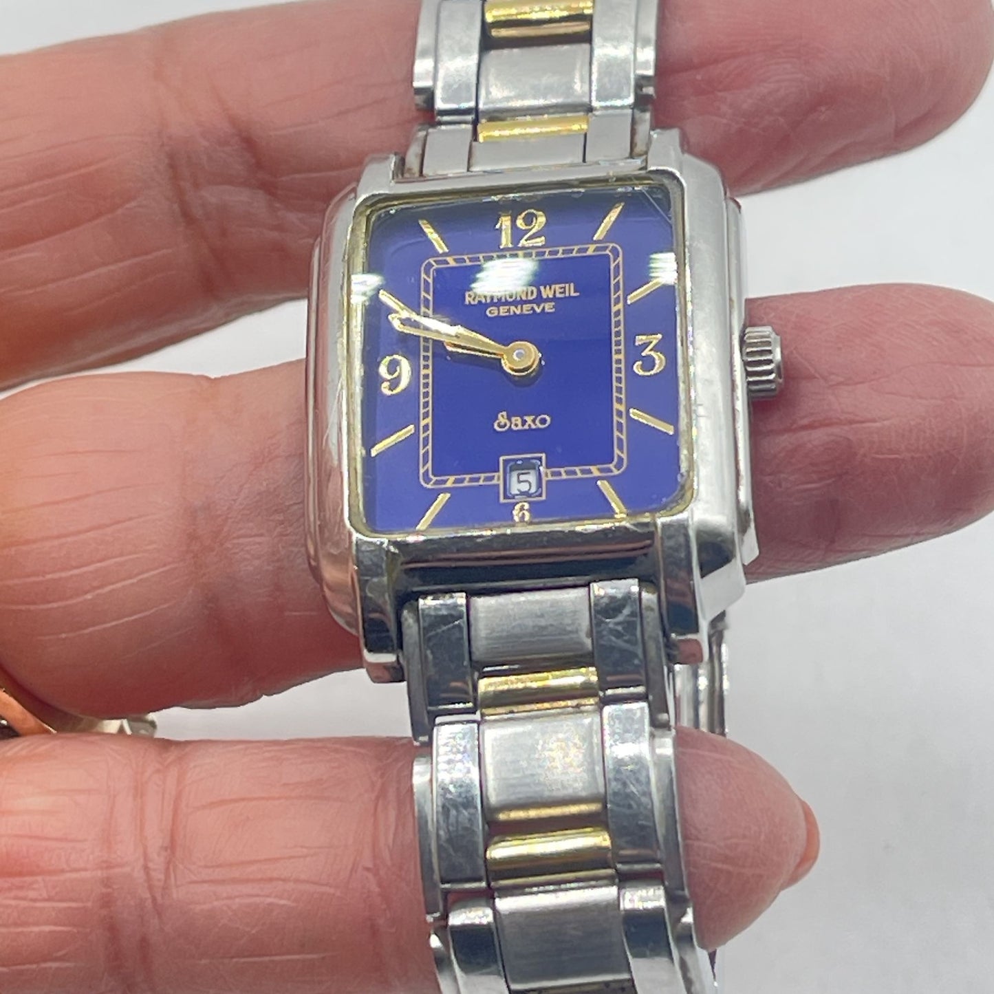 Raymond Weil Geneve Saxo Watch In Two-Tone Stainless Steel Blue Dial Face