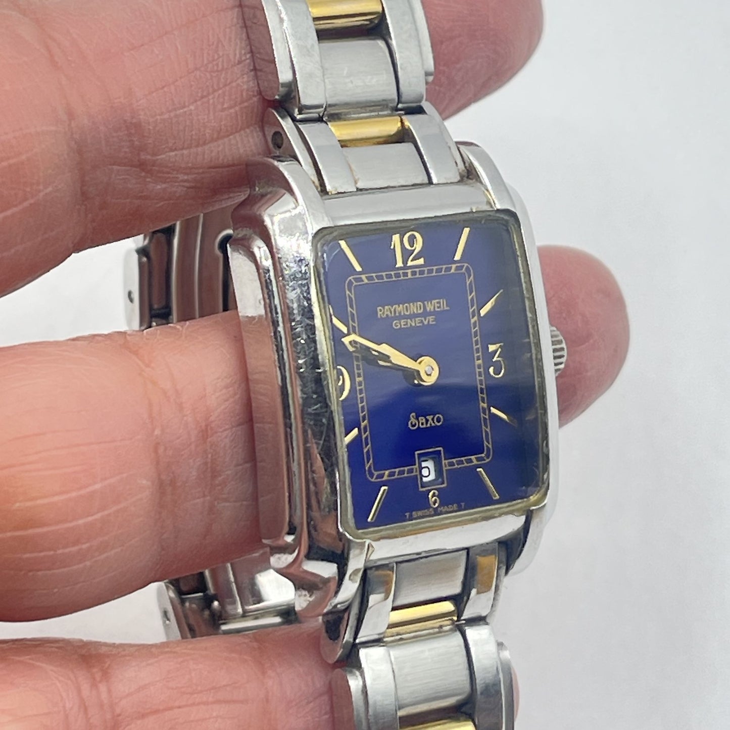 Raymond Weil Geneve Saxo Watch In Two-Tone Stainless Steel Blue Dial Face