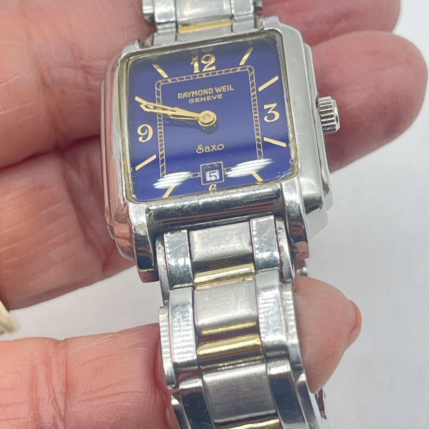 Raymond Weil Geneve Saxo Watch In Two-Tone Stainless Steel Blue Dial Face