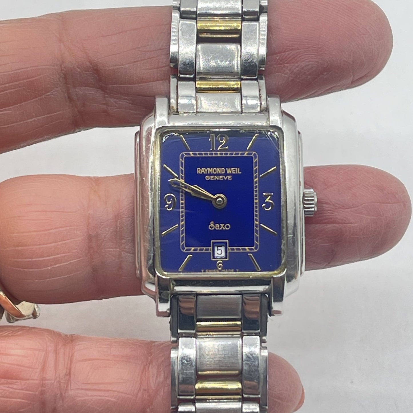 Raymond Weil Geneve Saxo Watch In Two-Tone Stainless Steel Blue Dial Face