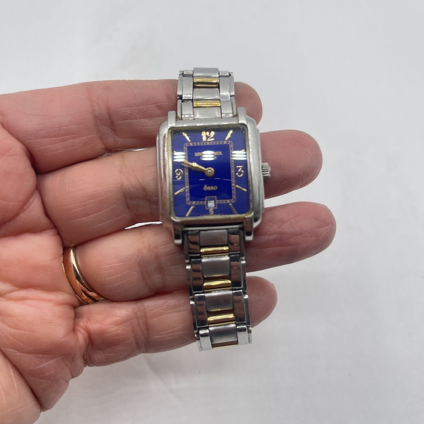 Raymond Weil Geneve Saxo Watch In Two-Tone Stainless Steel Blue Dial Face