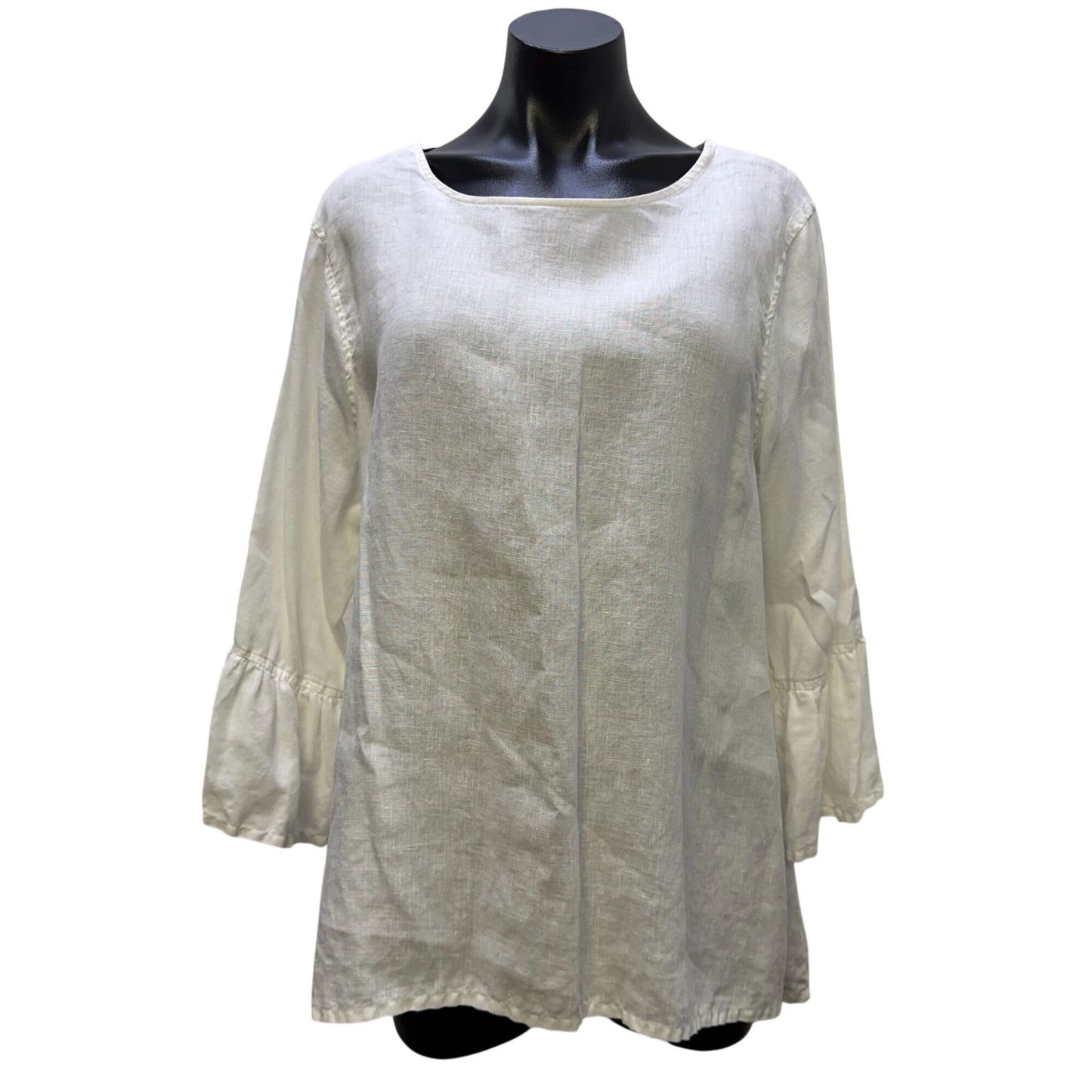 John Mark White Linen Blouse With Bell Sleeves XL
