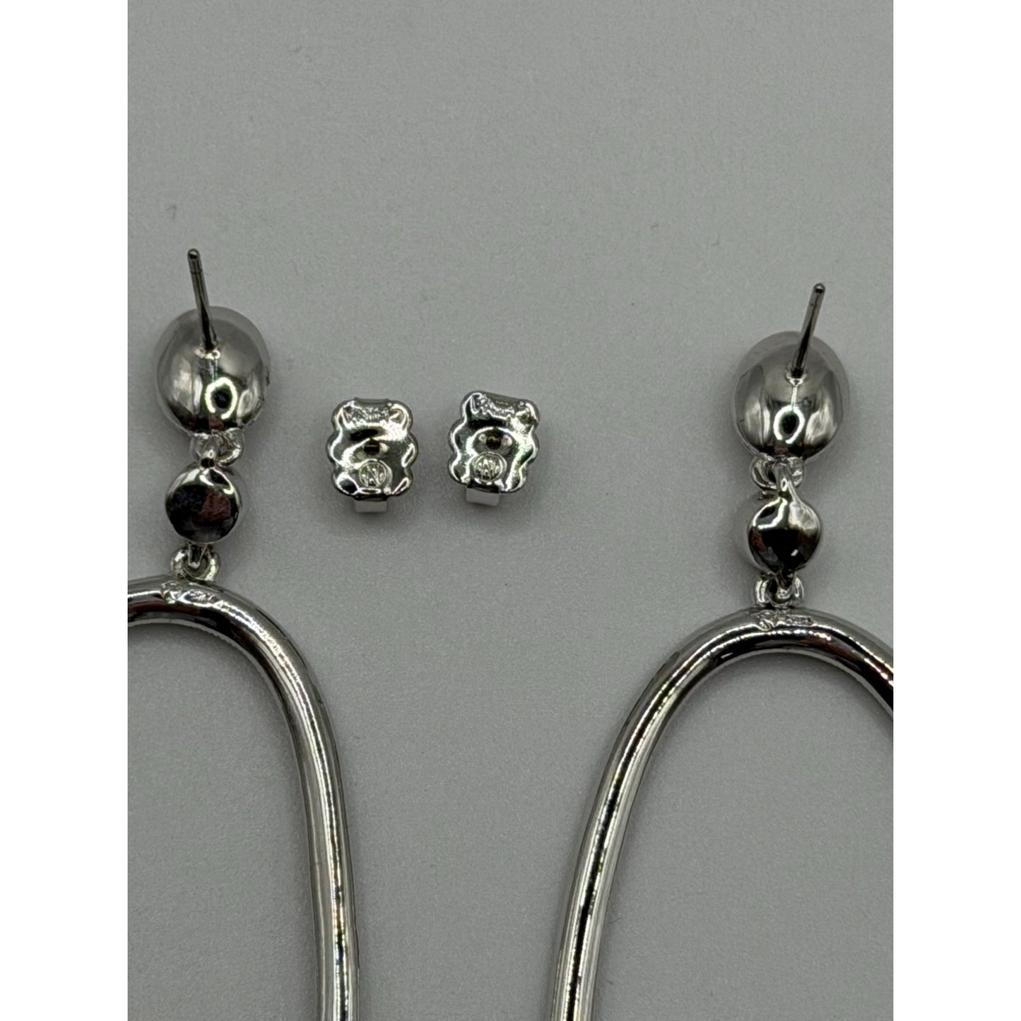 Nadri Oval Rhinestone Dangle Earrings Pave Detailing Silver Finish Original Box