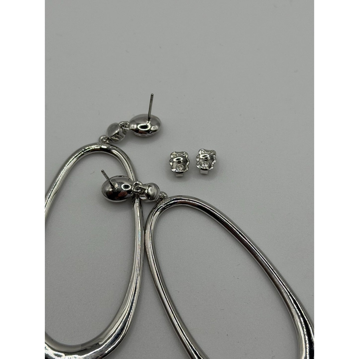 Nadri Oval Rhinestone Dangle Earrings Pave Detailing Silver Finish Original Box