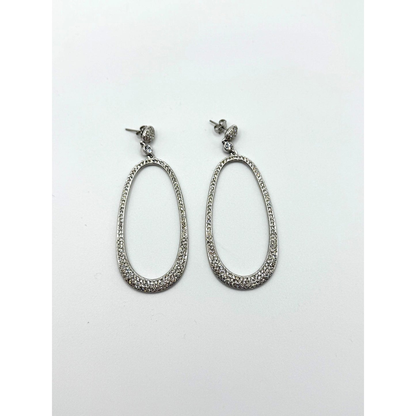 Nadri Oval Rhinestone Dangle Earrings Pave Detailing Silver Finish Original Box