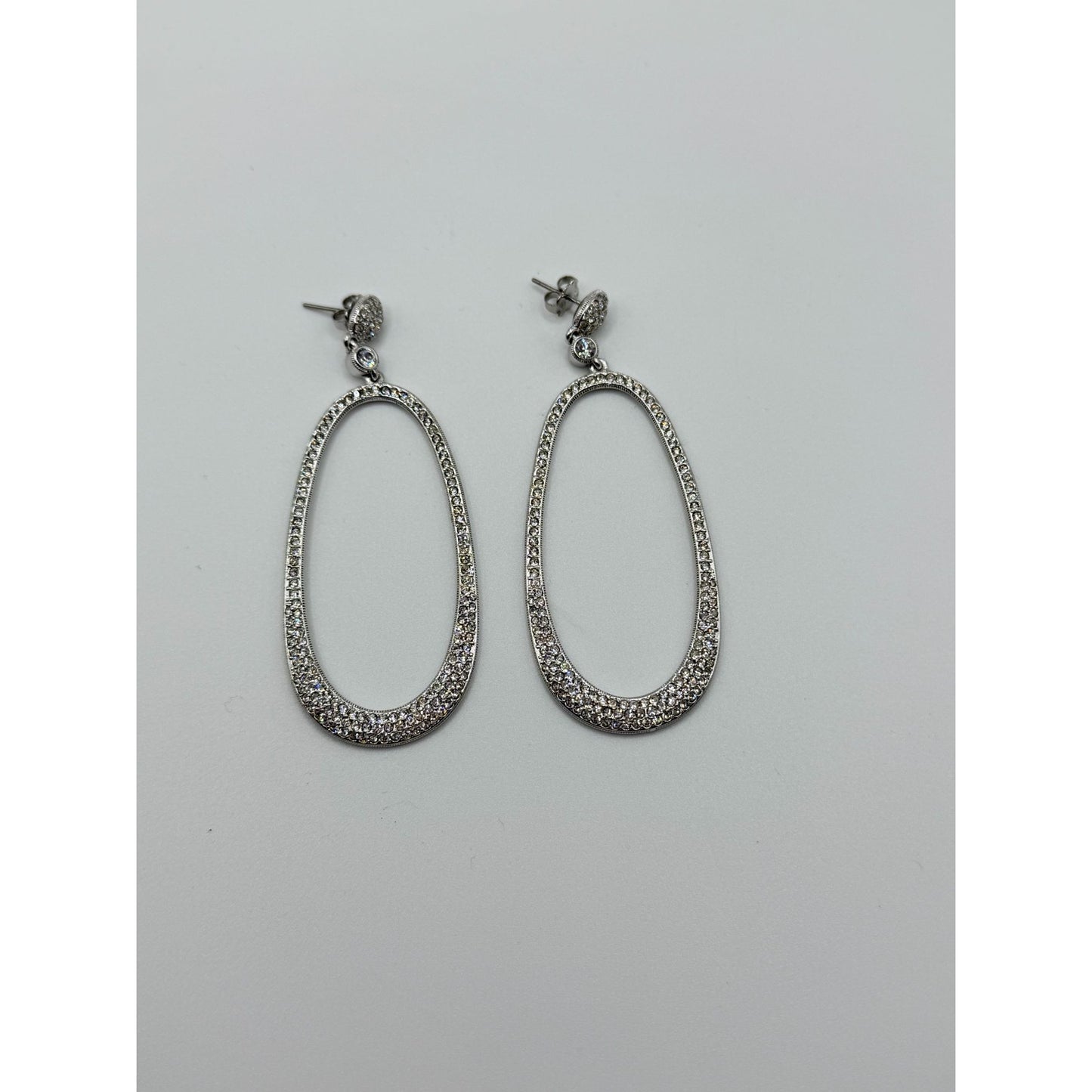 Nadri Oval Rhinestone Dangle Earrings Pave Detailing Silver Finish Original Box