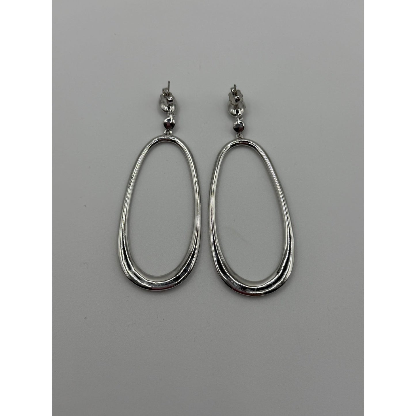 Nadri Oval Rhinestone Dangle Earrings Pave Detailing Silver Finish Original Box