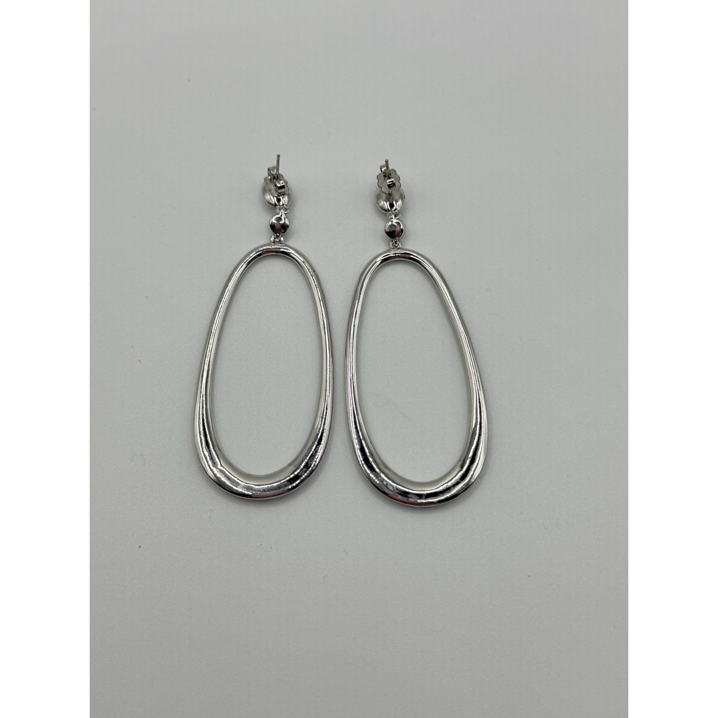 Nadri Oval Rhinestone Dangle Earrings Pave Detailing Silver Finish Original Box