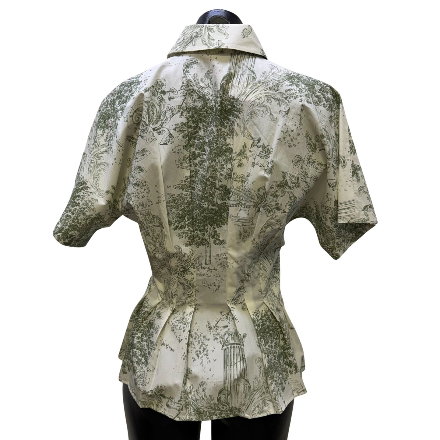 NWT Alex Marie Green & White Short Sleeve Button-Up Blouse Size 2