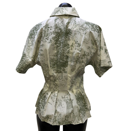 NWT Alex Marie Green & White Short Sleeve Button-Up Blouse Size 2