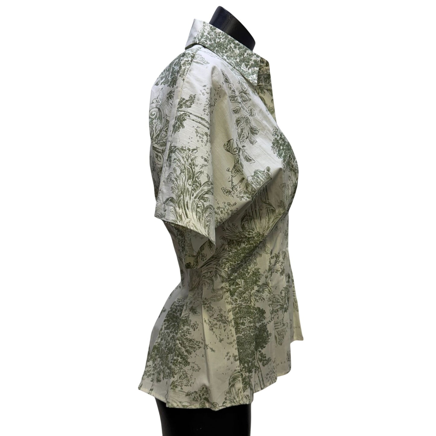 NWT Alex Marie Green & White Short Sleeve Button-Up Blouse Size 2
