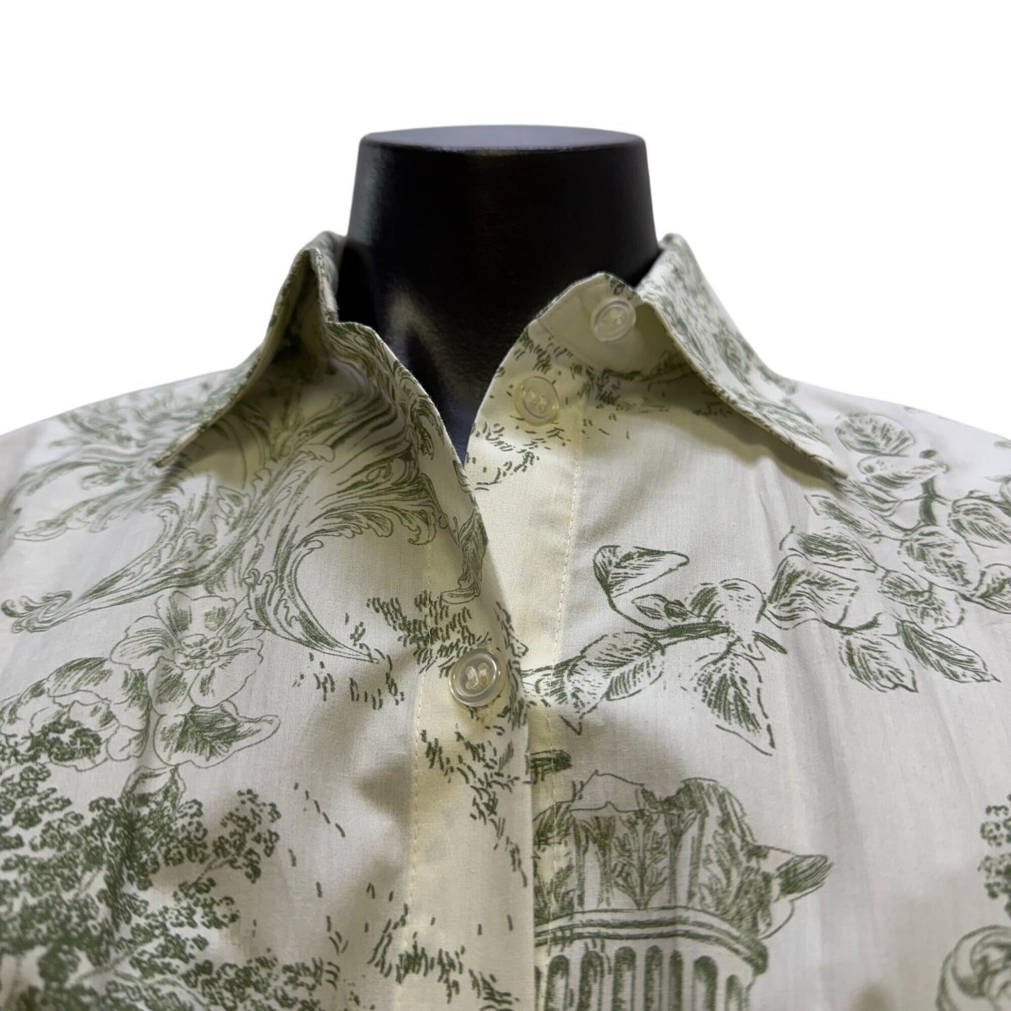 NWT Alex Marie Green & White Short Sleeve Button-Up Blouse Size 2
