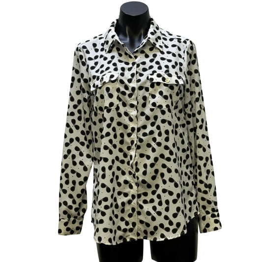 Karl Lagerfeld Sunglass Print Blouse Black & White Long Sleeve Size S