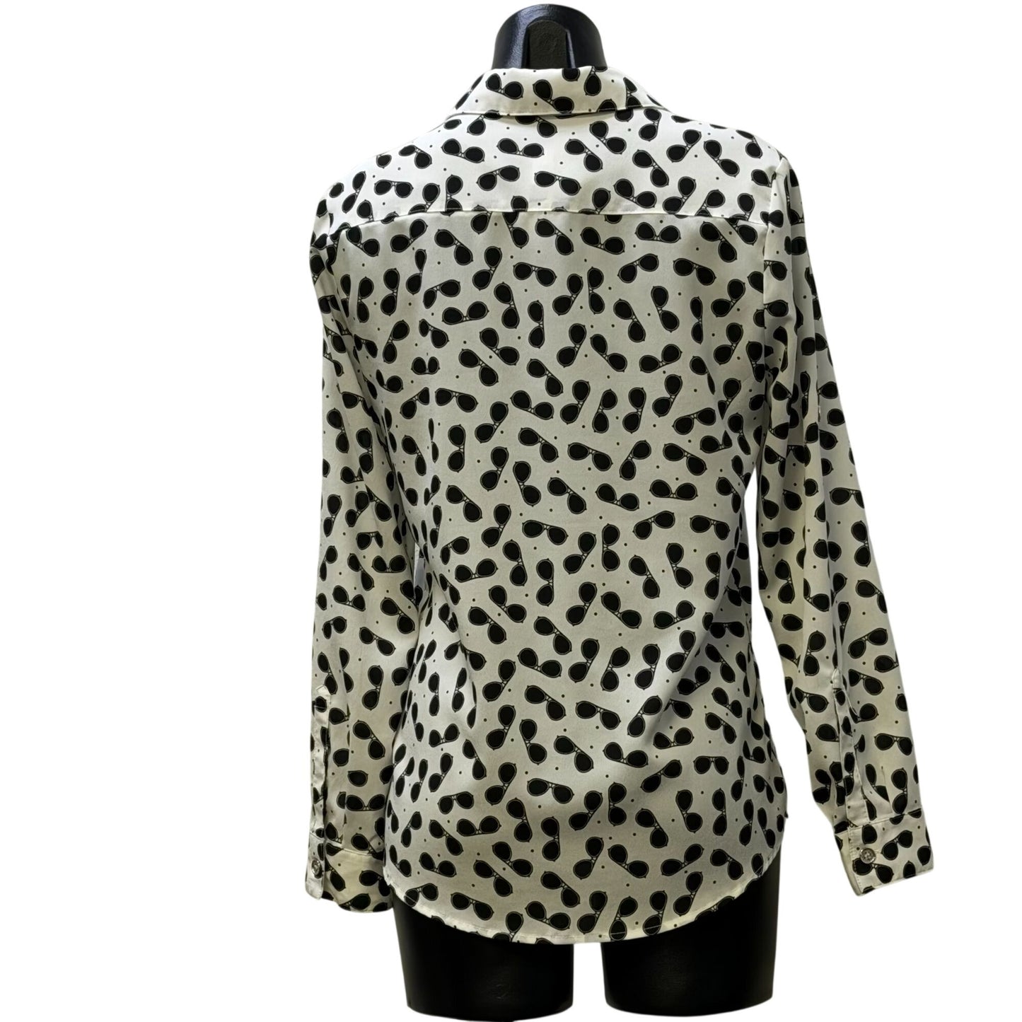 Karl Lagerfeld Sunglass Print Blouse Black & White Long Sleeve Size S