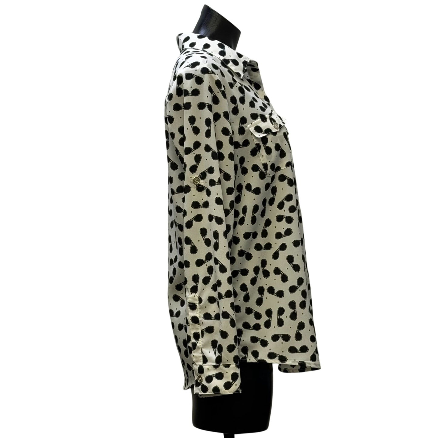 Karl Lagerfeld Sunglass Print Blouse Black & White Long Sleeve Size S