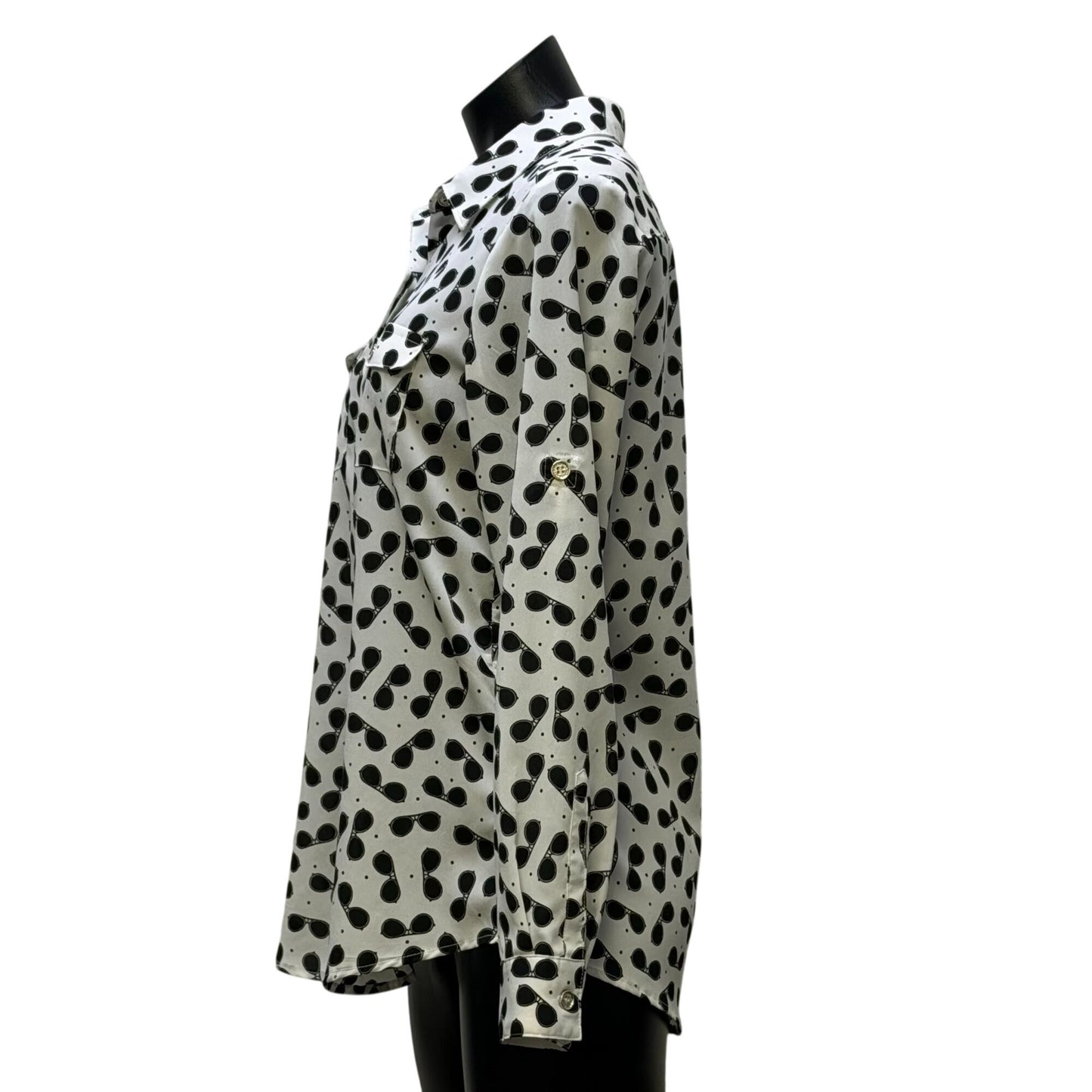 Karl Lagerfeld Sunglass Print Blouse Black & White Long Sleeve Size S