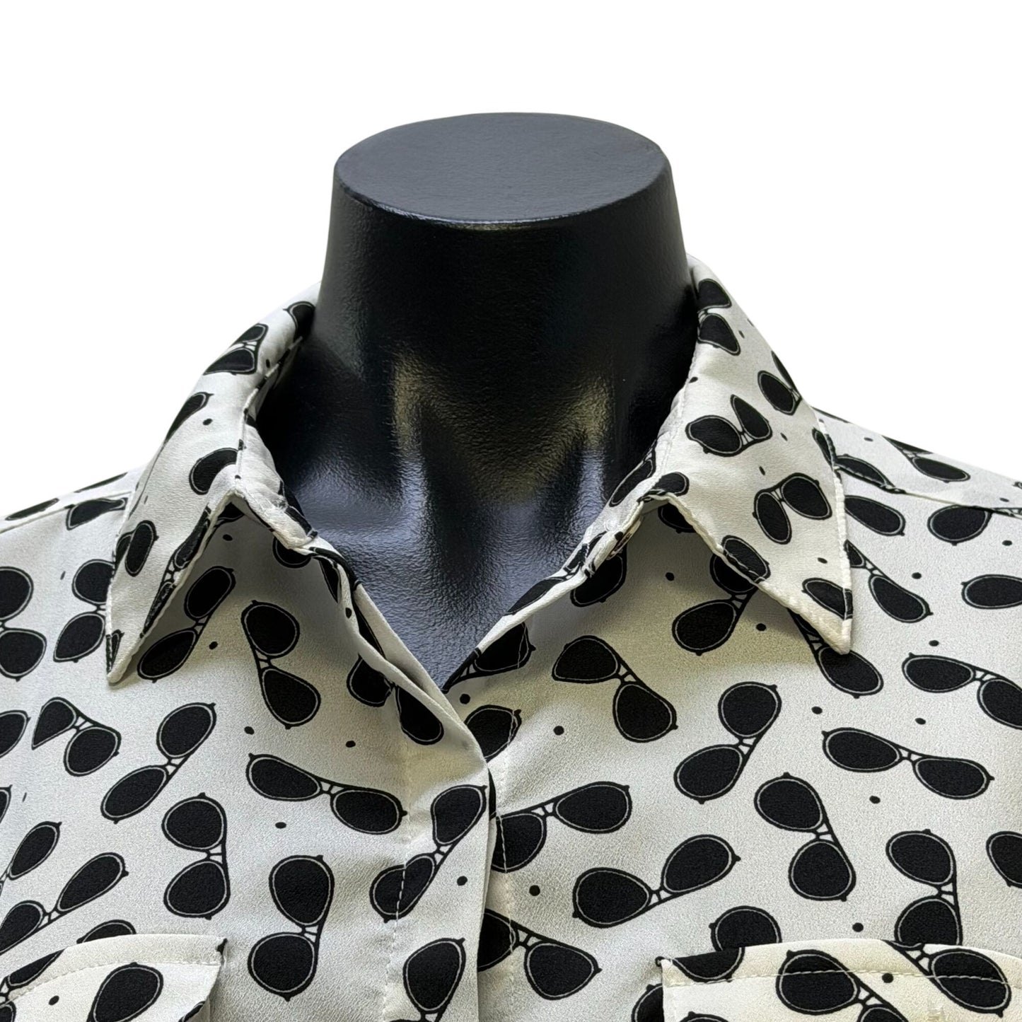Karl Lagerfeld Sunglass Print Blouse Black & White Long Sleeve Size S